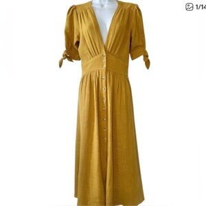 Free People Women’s Marigold Love of My Life Puff Sleeve Midi Sundress- Small